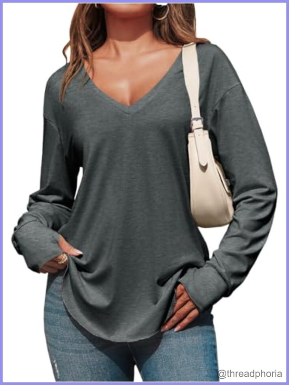Womens Oversized Long Sleeve V-Neck Tunic Top High Low Hem Casual Shirt